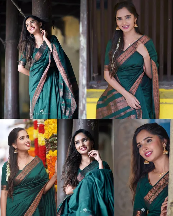 Latest_Design_Green_Partywear_Pattu_Sadi_With_Blouse_Piece,_Trending_Kanjivaram_Wedding_Sari_in_Soft_Litchi_Silk