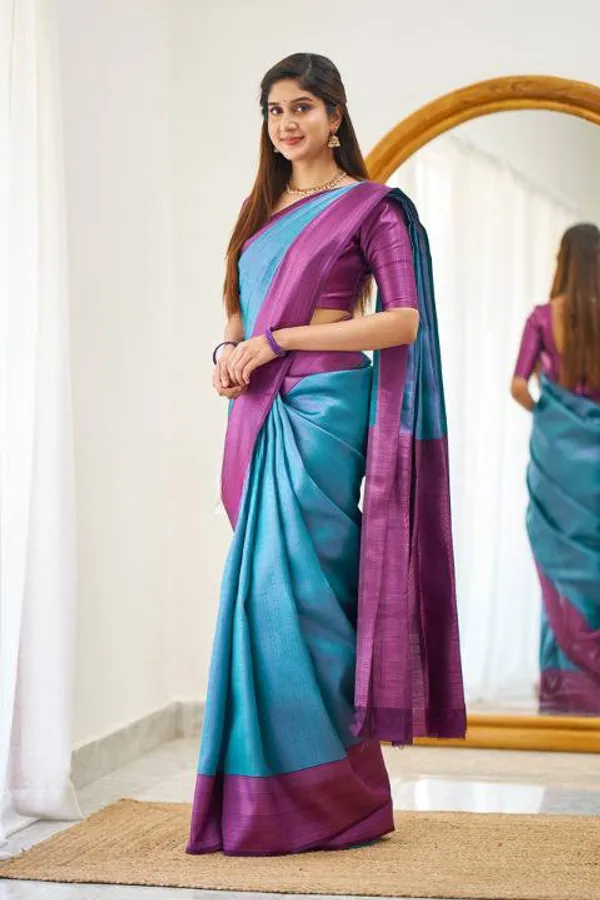 Ficshop_Premium_Quality_Turquoise_Two_Tone_Silk_Saree_New_Collection_|_Latest_Design_Pattu_Party_Wear_Saree_with_Contrast_Blouse_Piece_|_Stylish_Wedding_&_Partywear_Litchi_Silk_Saree