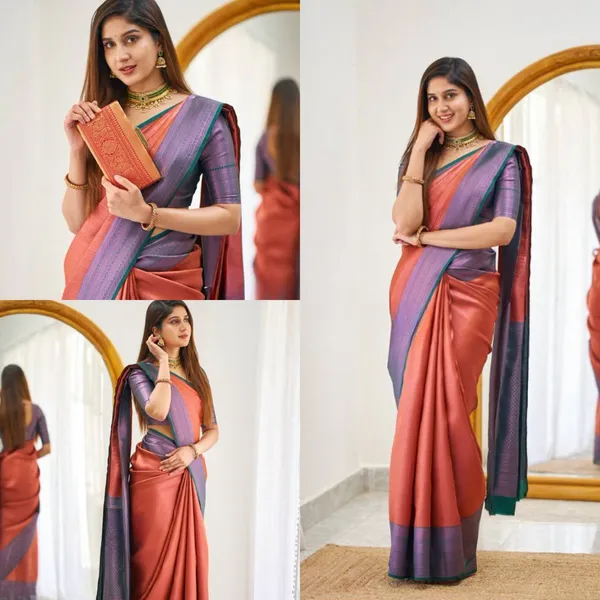 Ficshop_Premium_Quality_Rust_Two_Tone_Silk_Saree_New_Collection_|_Latest_Design_Pattu_Party_Wear_Saree_with_Contrast_Blouse_Piece_|_Stylish_Wedding_&_Partywear_Litchi_Silk_Saree