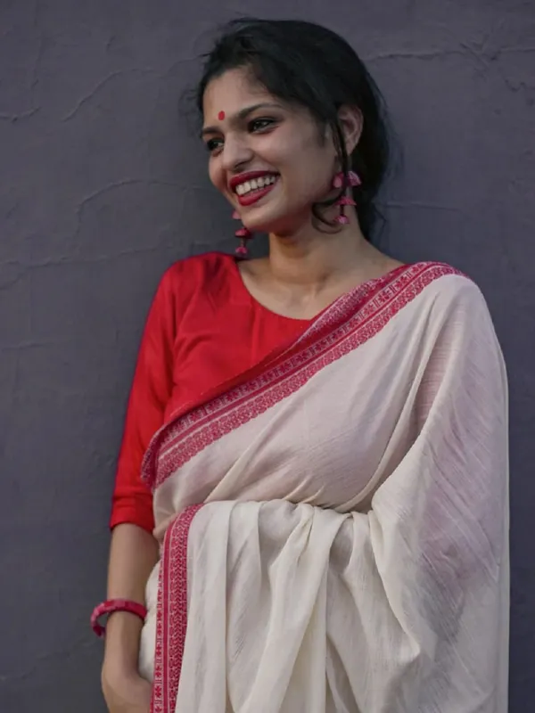 Red_&_White_Saree_New_Collection_�_Elegant_Dual_Tone_Saree_with_Rich_Weaving_Border,_Party_Wear_Saree_with_Blouse_Piece