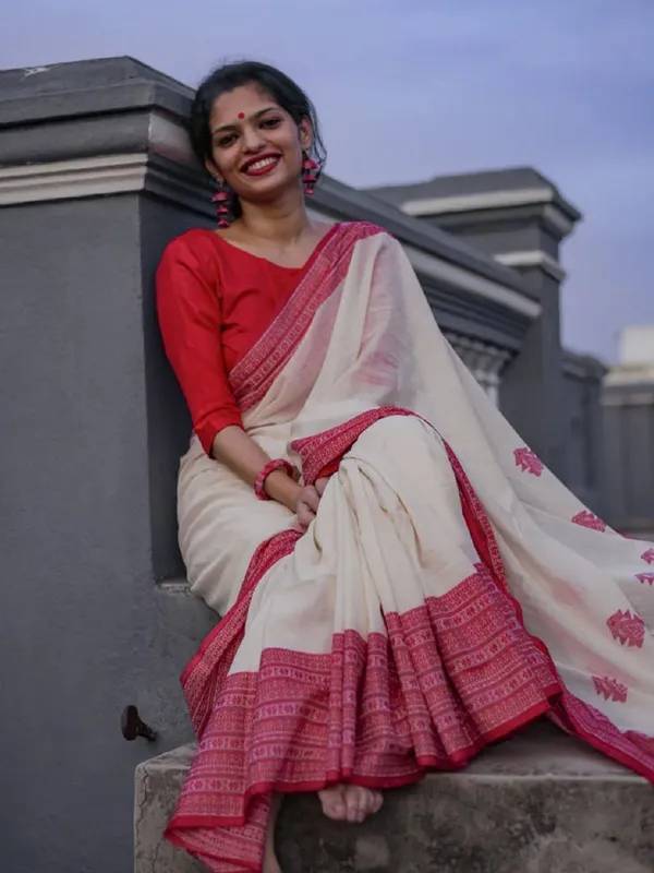 Red_&_White_Saree_New_Collection_�_Elegant_Dual_Tone_Saree_with_Rich_Weaving_Border,_Party_Wear_Saree_with_Blouse_Piece