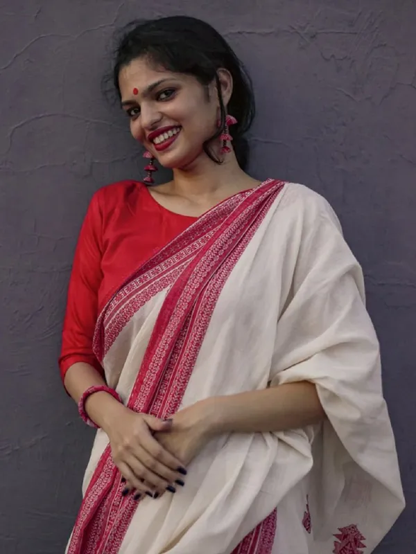 Red_&_White_Saree_New_Collection_�_Elegant_Dual_Tone_Saree_with_Rich_Weaving_Border,_Party_Wear_Saree_with_Blouse_Piece