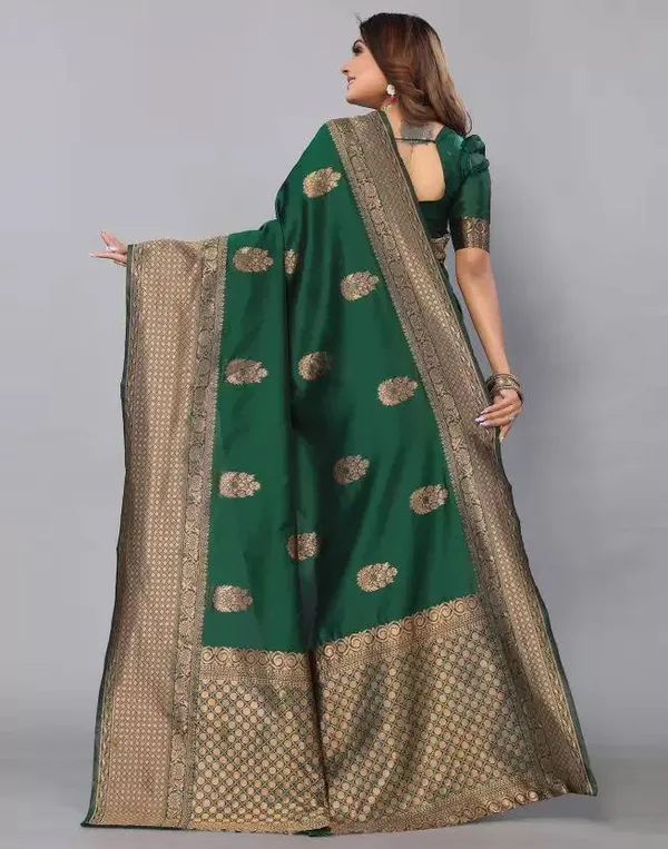 Green_Banarasi_Silk_Saree_New_Collection_|_Premium_Quality_Fabric_|_Latest_Design_Pattu_Party_Wear_Saree_With_Blouse_Piece_|_Trending_Wedding_Sari_|_Soft_Lichi_Silk_Saree