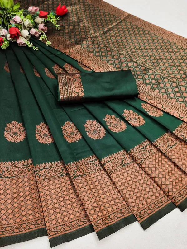 Green_Banarasi_Silk_Saree_New_Collection_|_Premium_Quality_Fabric_|_Latest_Design_Pattu_Party_Wear_Saree_With_Blouse_Piece_|_Trending_Wedding_Sari_|_Soft_Lichi_Silk_Saree