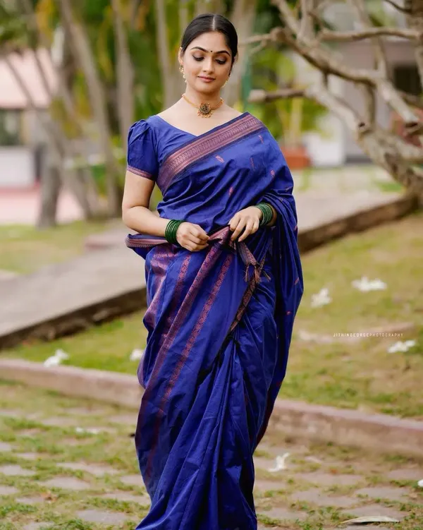 Latest_Design_Blue_Pattu_Party_Wear_Saree_With_Blouse_Piece_|_Trending_Wedding_Sari_With_Jacquard_Border_in_Soft_Litchi_Silk