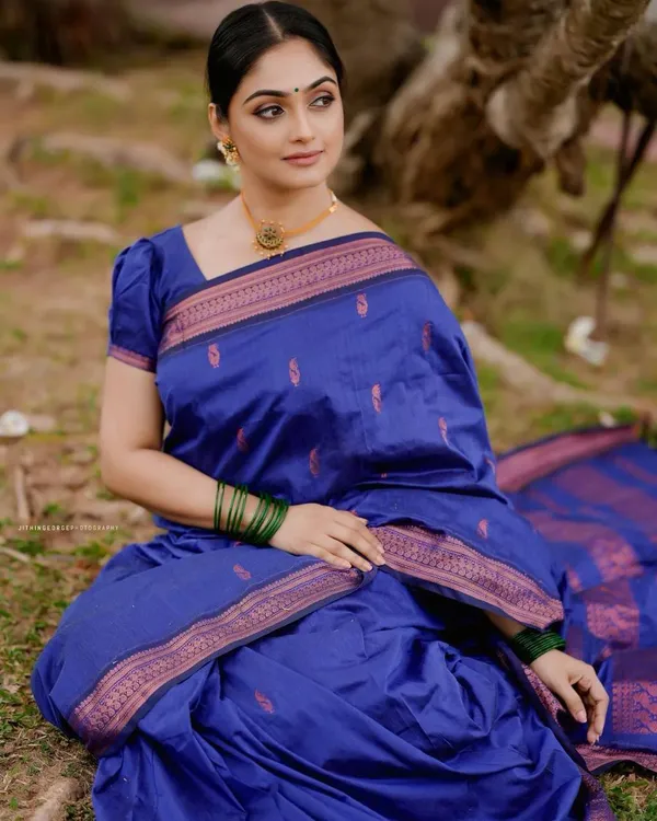 Latest_Design_Blue_Pattu_Party_Wear_Saree_With_Blouse_Piece_|_Trending_Wedding_Sari_With_Jacquard_Border_in_Soft_Litchi_Silk