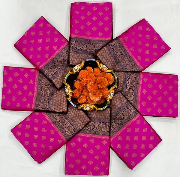Pink_Banarasi_Lichi_Silk_Saree_New_Collection_|_Premium_Quality_Party_Wear_Saree_with_Contrast_Navy_Blue_Blouse_Piece_|_Wedding_&_Festive_Wear_Silk_Sari