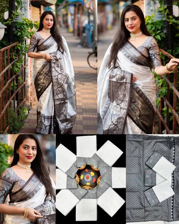 Grey_Banarasi_Saree_New_Collection_with_Rich_Zari_Pallu_&_Heavy_Brocade_Blouse_|_Stylish_Two_Tone_Designer_Sadi_|_Latest_Wedding_Partywear_Soft_Lichi_Silk_Saree