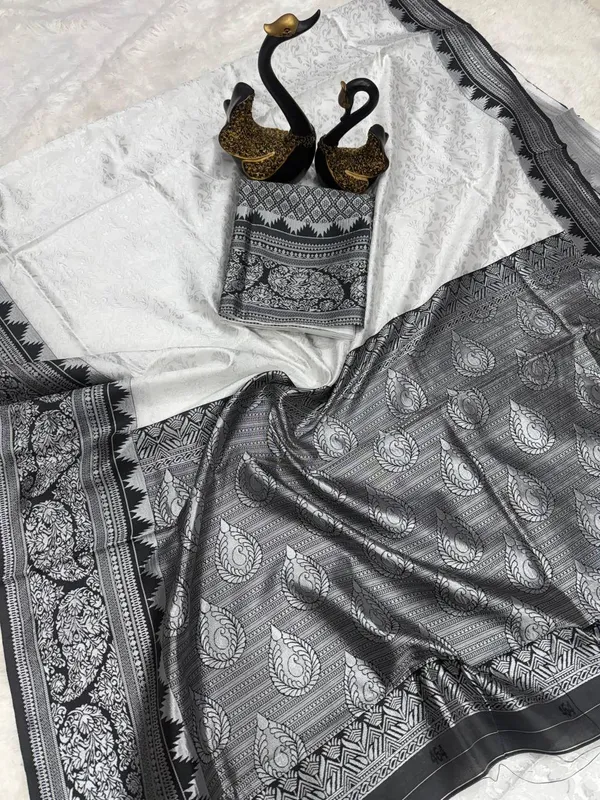 Grey_Banarasi_Saree_New_Collection_with_Rich_Zari_Pallu_&_Heavy_Brocade_Blouse_|_Stylish_Two_Tone_Designer_Sadi_|_Latest_Wedding_Partywear_Soft_Lichi_Silk_Saree