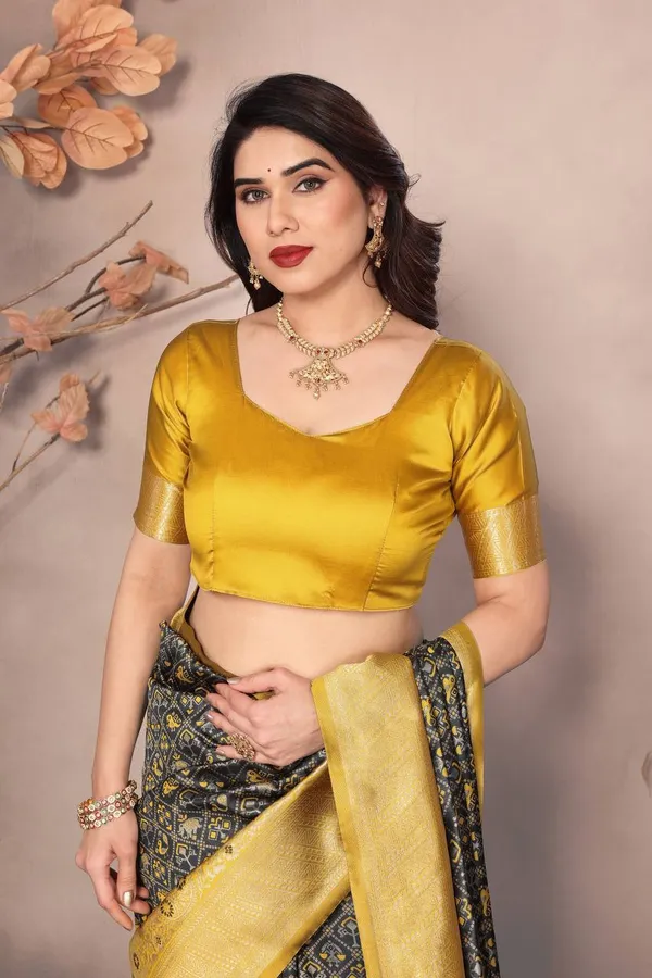 Trending_Yellow_&_Navy_Blue_Litchi_Silk_Kanjeevaram_Pattu_Party_Wear_Sadi_with_Blouse_Piece_|_Latest_Design_Wedding_Sari