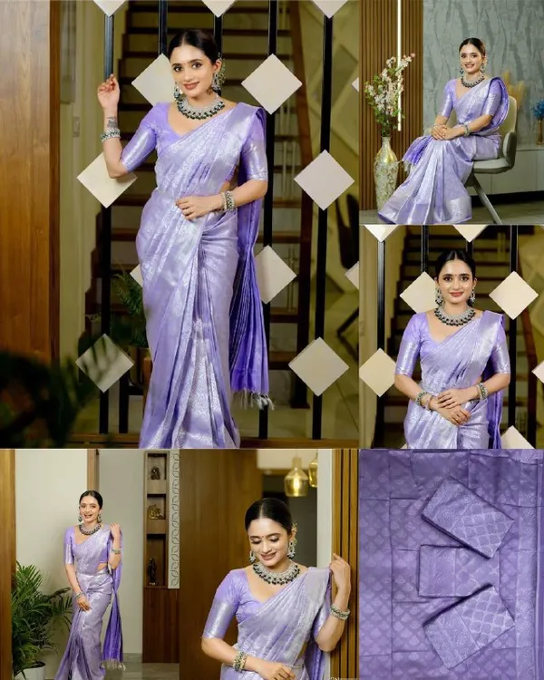 Lavender_Banarasi_Litchi_Silk_Saree_-_Lavender_party_wear_saree_new_collection_|_Latest_Design,_Pattu_Party_Wear_Sari_with_Blouse_Piece_-_Soft_Litchi_Silk
