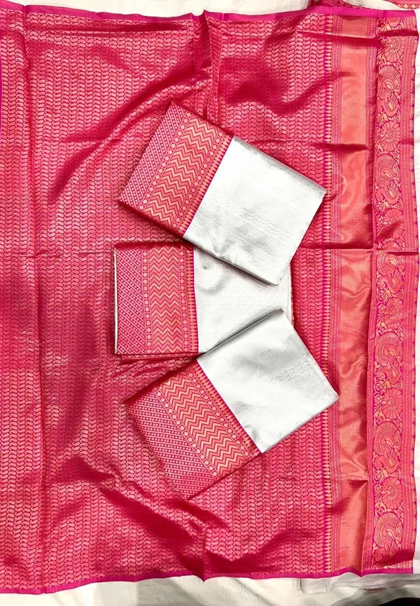 Silver_Pink_Border_Soft_Lichi_Silk_Saree_New_Collection_|_Latest_Design_Pattu_Party_Wear_Sadi_With_Blouse_Piece_Trending_Wedding_Saree_-_Lichi_Silk