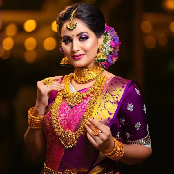 Premium_Pink_Kanjivaram_Style_Lichi_Silk_Saree_|_Wedding_&_Party_Wear_Designer_Sadi_with_Contrast_Purple_Blouse_Piece_|_Ficshop_New_Saree_Collection_Soft_Silk_Fabric