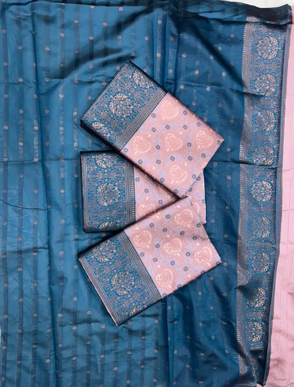 Latest_Design_Soft_Lichi_Silk_Pastel_Pink_&_Teal_Blue_Jacquard_Woven_Pattu_Partywear_Sadi_with_Blouse_Piece_�_Trending_Kanjivaram_Wedding_Sari