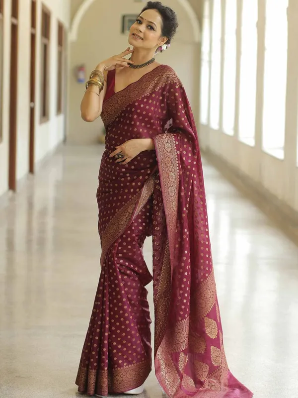 Maroon_Soft_Lichi_Silk_Saree_with_Rich_Zari_Woven_Design_�_Latest_Pattu_Party_Wear_Sadi,_Trending_Wedding_Sari_with_Blouse_Piece