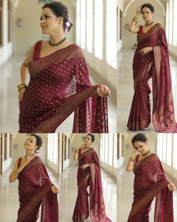 Maroon_Soft_Lichi_Silk_Saree_with_Rich_Zari_Woven_Design_�_Latest_Pattu_Party_Wear_Sadi,_Trending_Wedding_Sari_with_Blouse_Piece
