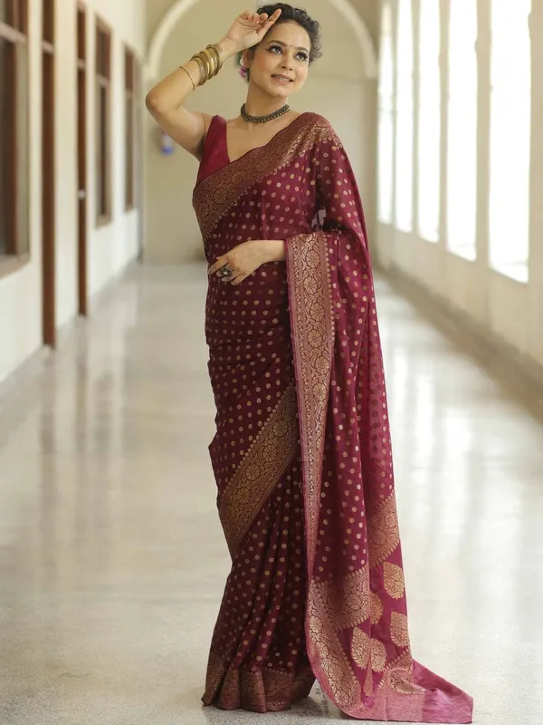 Maroon_Soft_Lichi_Silk_Saree_with_Rich_Zari_Woven_Design_�_Latest_Pattu_Party_Wear_Sadi,_Trending_Wedding_Sari_with_Blouse_Piece