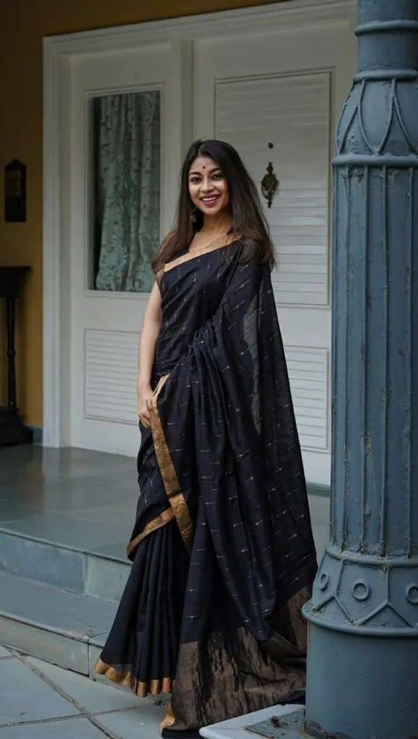Black_Saree_Premium_Quality_Fabric_Latest_Design_Party_Wear_Saree_With_Blouse_Piece_|_Saree_New_Collection_|_Cotton_Slub_Fabric