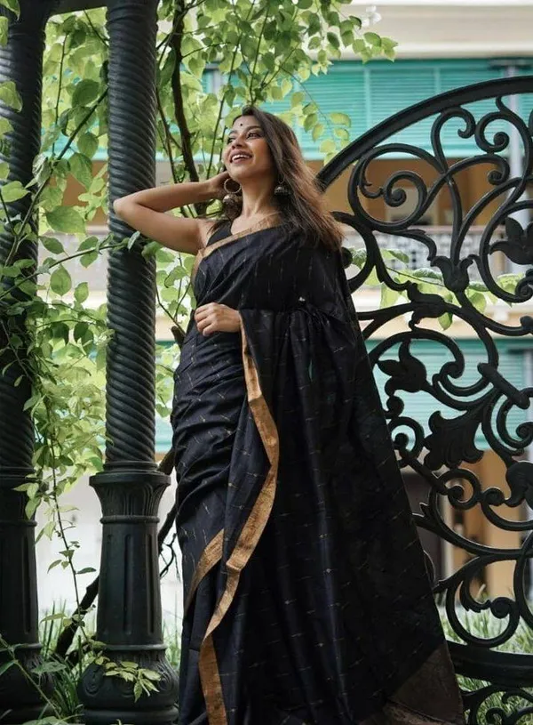 Black_Saree_Premium_Quality_Fabric_Latest_Design_Party_Wear_Saree_With_Blouse_Piece_|_Saree_New_Collection_|_Cotton_Slub_Fabric