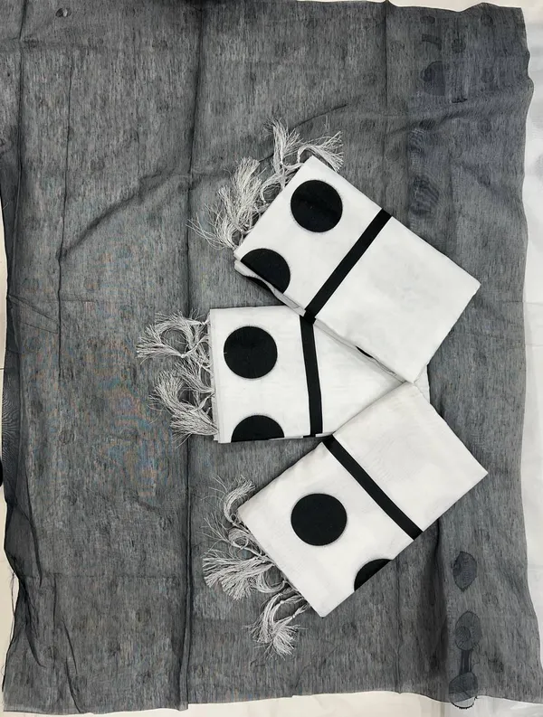 White_Cotton_Silk_Saree_New_Collection_|_Latest_Design_Polka_Dot_Saree_with_Contrast_Black_Blouse_Piece_|_Soft_Lilan_Slab