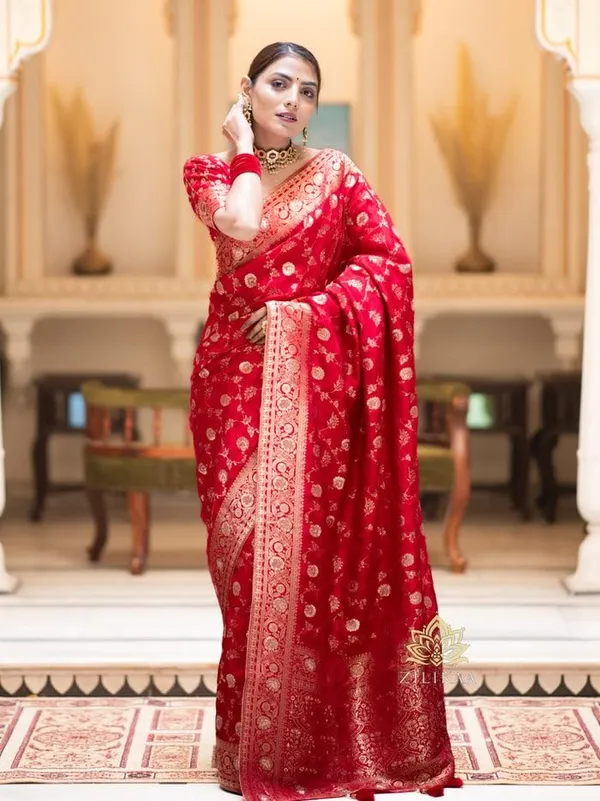 Red_Banarasi_Saree_New_Collection_�_Latest_Design_Pattu_Party_Wear_Sadi_with_Blouse_Piece,_Heavy_Zari_Woven_Rich_Pallu_Wedding_Sari_�_Soft_Lichi_Silk_Saree
