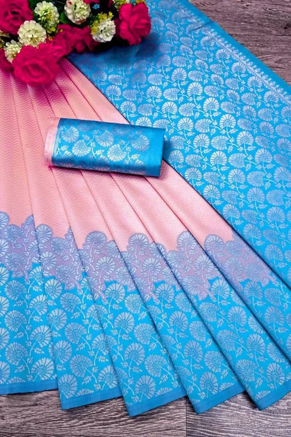 Pastel_Pink_Aqua_Blue_Premium_Quality_Lichi_Silk_Saree_New_Collection_|_Latest_Design_Pattu_Party_Wear_Saree_With_Blouse_Piece_|_Wedding_Sari_|_Stylish_Two_Tone_Saree_by_Ficshop