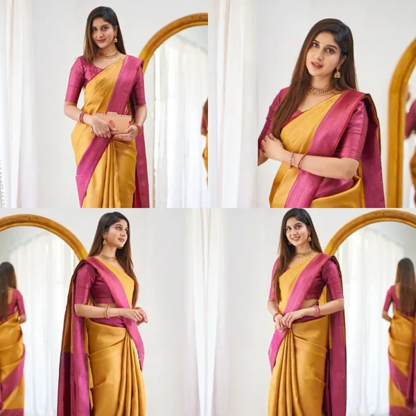 Ficshop_Premium_Quality_Mustard_Two_Tone_Silk_Saree_New_Collection_|_Latest_Design_Pattu_Party_Wear_Saree_with_Contrast_Blouse_Piece_|_Stylish_Wedding_&_Partywear_Litchi_Silk_Saree