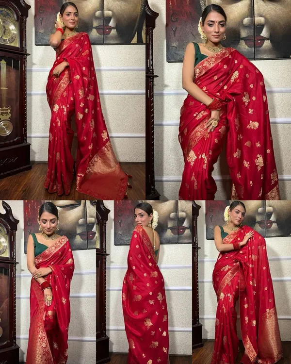 Latest_Design_Red_Soft_Lichi_Silk_Wedding_Sari_with_Rich_Jacquard_Pallu_&_Blouse_Piece_|_Partywear_Kanjivaram_Style_Sadi