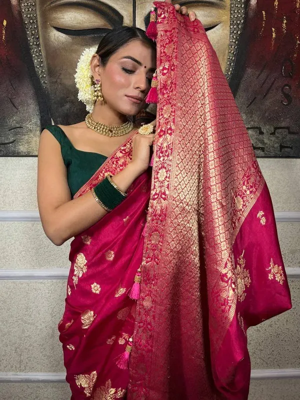 Rani_Pink_Soft_Lichi_Silk_Saree_With_Rich_Zari_Jacquard_Work_�_Latest_Design_Partywear_Pattu_Sadi_With_Blouse_Piece_|_Trending_Wedding_Sari_Collection