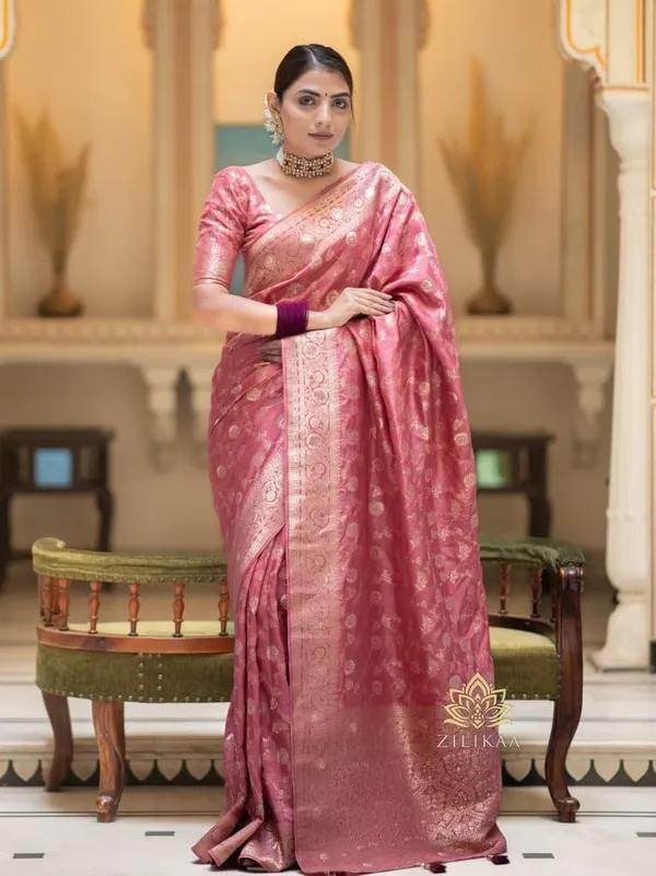 Peach_Pink_Banarasi_Saree_New_Collection_�_Latest_Design_Pattu_Party_Wear_Sadi_with_Heavy_Brocade_Blouse_�_Rich_Pallu_Wedding_Sari_�_Soft_Lichi_Silk_Saree