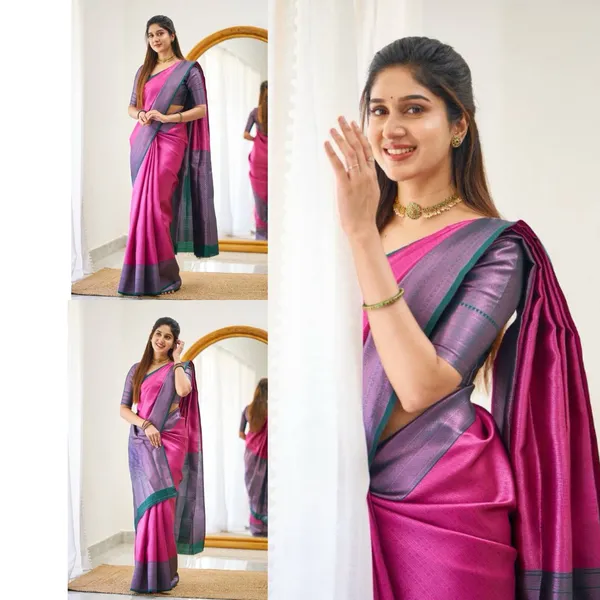 Ficshop_Premium_Quality_Pink_Two_Tone_Silk_Saree_New_Collection_|_Latest_Design_Pattu_Party_Wear_Saree_with_Contrast_Blouse_Piece_|_Stylish_Wedding_&_Partywear_Litchi_Silk_Saree