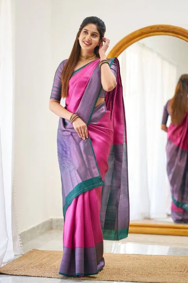 Ficshop_Premium_Quality_Pink_Two_Tone_Silk_Saree_New_Collection_|_Latest_Design_Pattu_Party_Wear_Saree_with_Contrast_Blouse_Piece_|_Stylish_Wedding_&_Partywear_Litchi_Silk_Saree