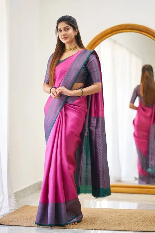 Ficshop_Premium_Quality_Pink_Two_Tone_Silk_Saree_New_Collection_|_Latest_Design_Pattu_Party_Wear_Saree_with_Contrast_Blouse_Piece_|_Stylish_Wedding_&_Partywear_Litchi_Silk_Saree