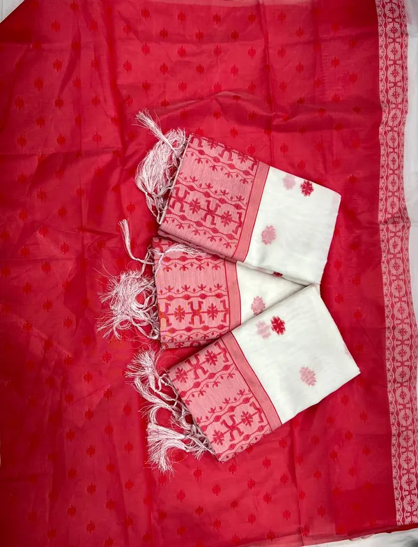 White_Cotton_Silk_Saree_New_Collection_|_Traditional_Red_Border_Saree_with_Contrast_Red_Blouse_|_Stylish_Handloom_Ethnic_Wear