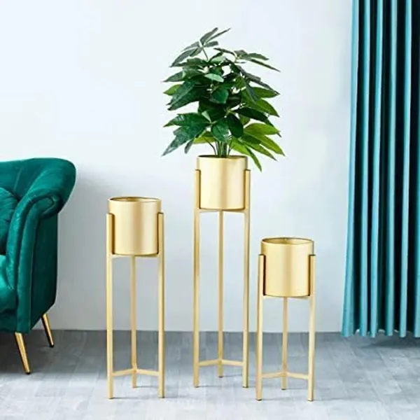 Set_Of_3_Gold_Metal__Flower_Stands_Planter_For_Living_Room_&_Bedroom_|_Tall_Indoor_Plant_Stand__With_Planter_Pot
