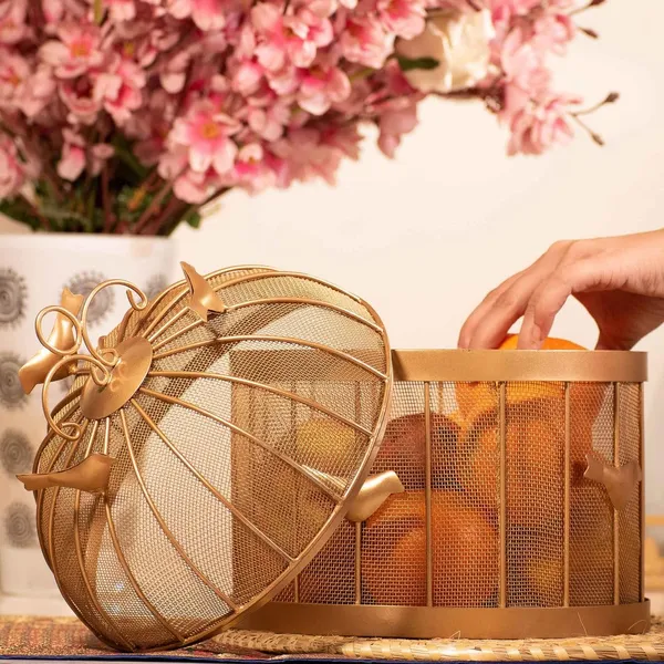 Brown_Fruit_Basket_With_Mesh_(Jaali)_&_Lid_Countertop_Ideal_For_Storing_Fruits,_Vegetables_(Size_-_10X10X13_Inches)