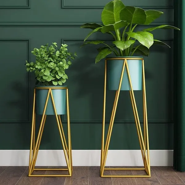 Set_Of_2_Green_Metal__Flower_Stands_Planter_For_Living_Room_&_Bedroom_|_Tall_Indoor_Plant_Stand__With_Planter_Pot