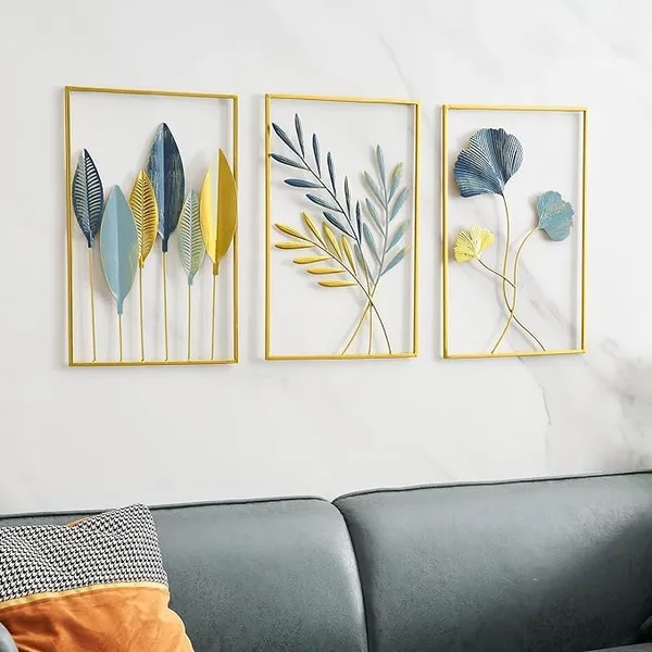 Set_Of_3_Golden_Metal_Leaf_Wall_Hanging_Decoration|_Useful_For_Home_Decoration_Art_Piece