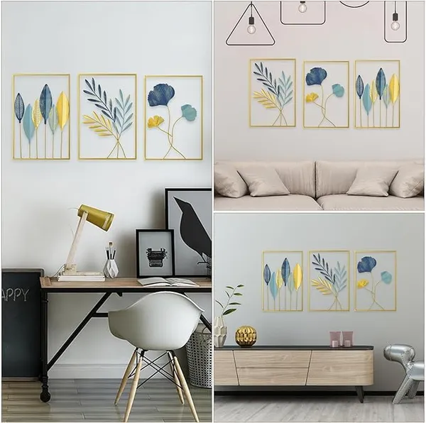 Set_Of_3_Golden_Metal_Leaf_Wall_Hanging_Decoration|_Useful_For_Home_Decoration_Art_Piece