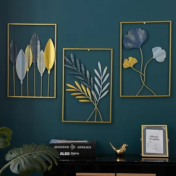 Set_Of_3_Golden_Metal_Leaf_Wall_Hanging_Decoration|_Useful_For_Home_Decoration_Art_Piece