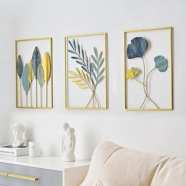 Set_Of_3_Golden_Metal_Leaf_Wall_Hanging_Decoration|_Useful_For_Home_Decoration_Art_Piece