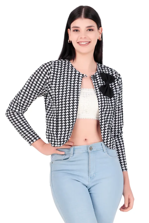 Black_Polycotton_Colourblocked_Crop_Shrug_For_Women_&_Girls