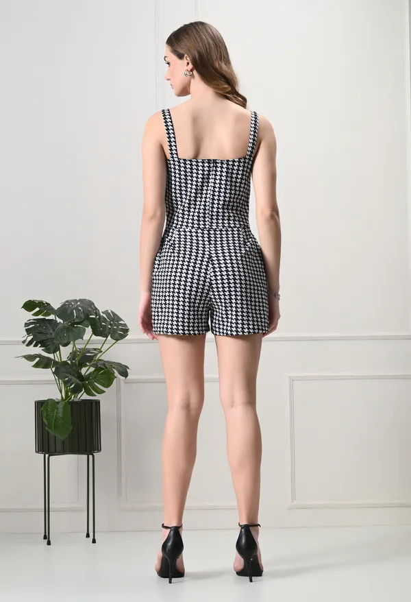 Black_&_White_Polyester_Houndstooth_Jumpsuit_For_Women_&_Girls