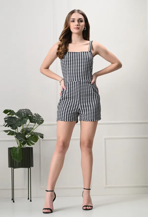 Black_&_White_Polyester_Houndstooth_Jumpsuit_For_Women_&_Girls