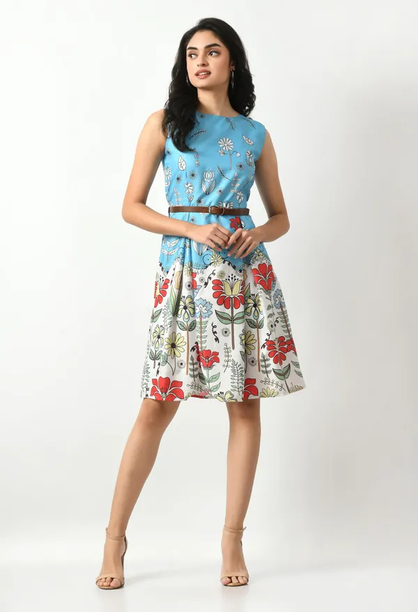 Blue_Crepe_Floral_Fit_And_Flare_Sleeveless_Dress_For_Women