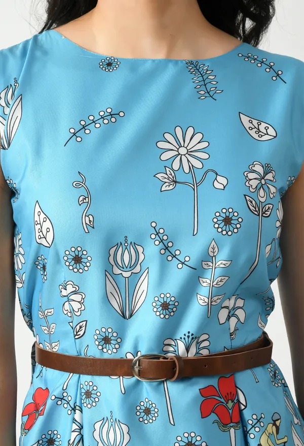 Blue_Crepe_Floral_Fit_And_Flare_Sleeveless_Dress_For_Women