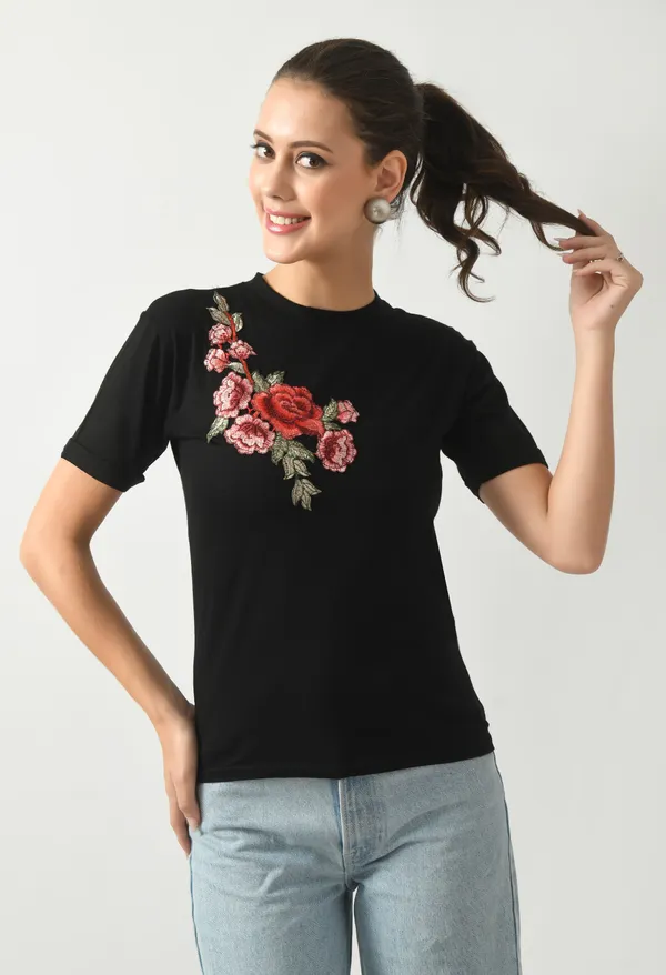 Black_Hosiery_Round_Neck_Short_Top_For_Women