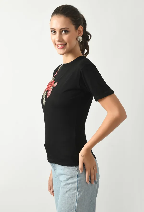Black_Hosiery_Round_Neck_Short_Top_For_Women