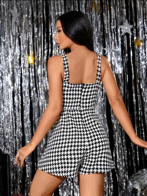 Black_&_White_Polyester_Houndstooth_Jumpsuit_For_Women_&_Girls