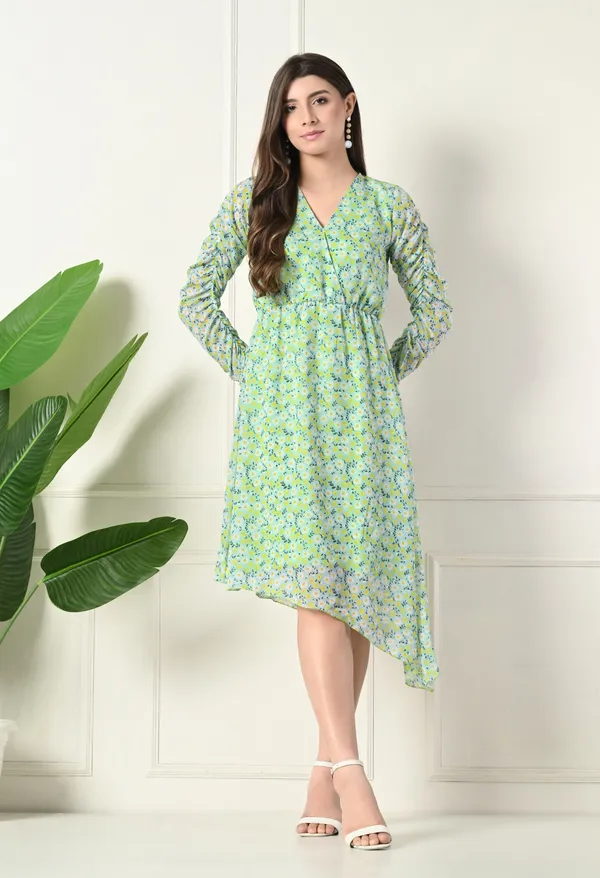 Elegant_Green_Floral_Asymmetrical_Dress